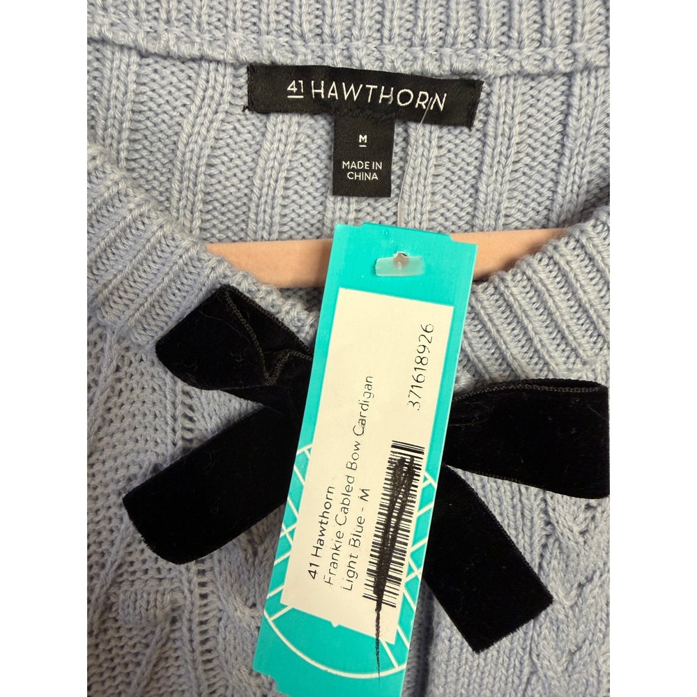 41 Hawthorn Frankie Cabled Bow Cardigan Light Blue Velvet‎ Bows Romantic Medium - Picture 4 of 7